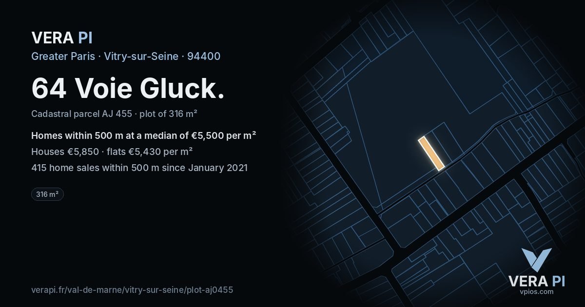 64 Voie Gluck, Vitry-sur-Seine at night – the plot lit, the parcels around coloured by the prices near them