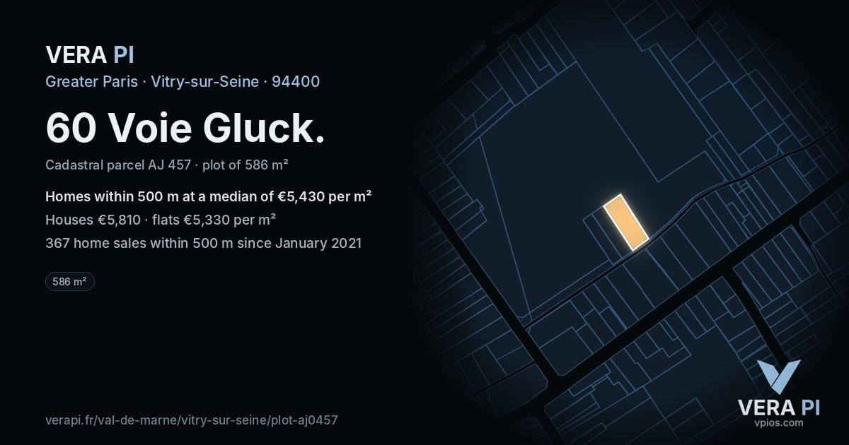 60 Voie Gluck, Vitry-sur-Seine at night – the plot lit, the parcels around coloured by the prices near them