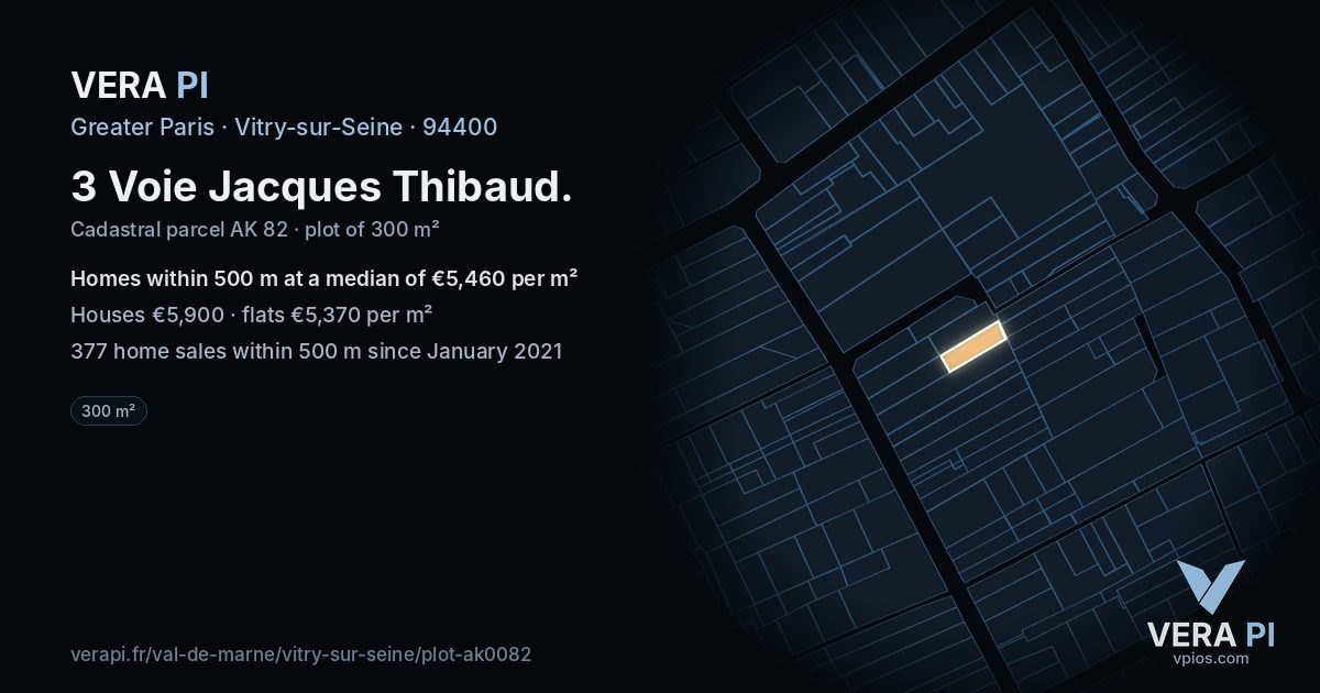 3 Voie Jacques Thibaud, Vitry-sur-Seine at night – the plot lit, the parcels around coloured by the prices near them