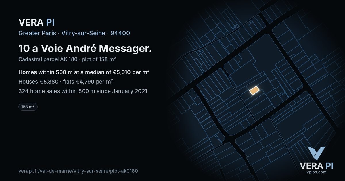 10 a Voie André Messager, Vitry-sur-Seine at night – the plot lit, the parcels around coloured by the prices near them