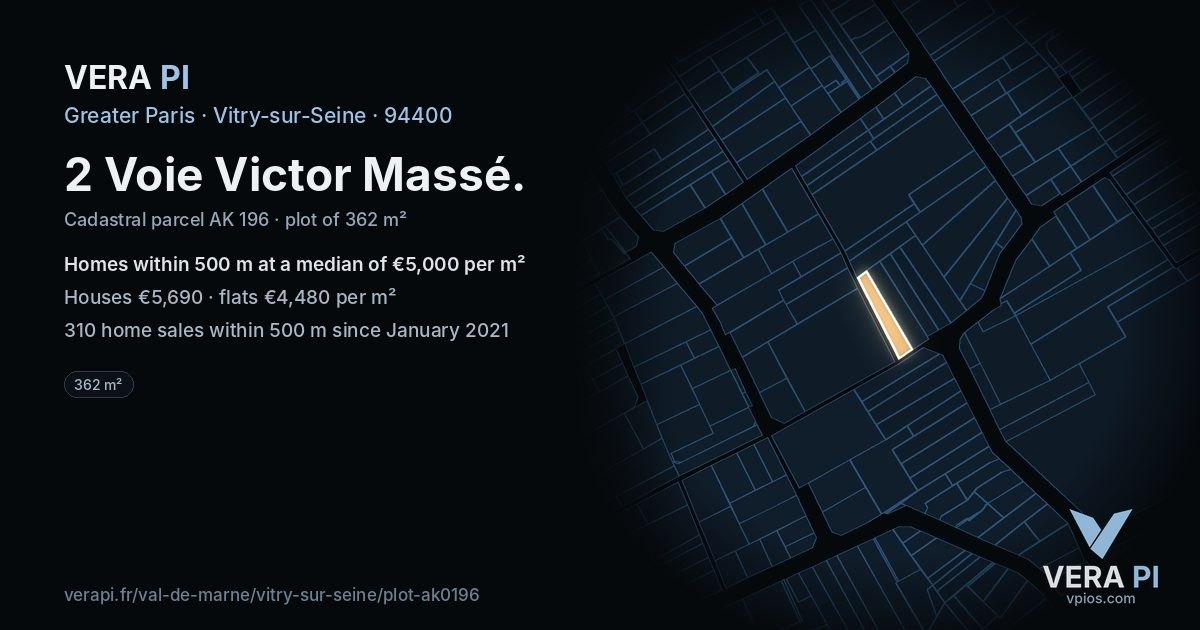 2 Voie Victor Massé, Vitry-sur-Seine at night – the plot lit, the parcels around coloured by the prices near them