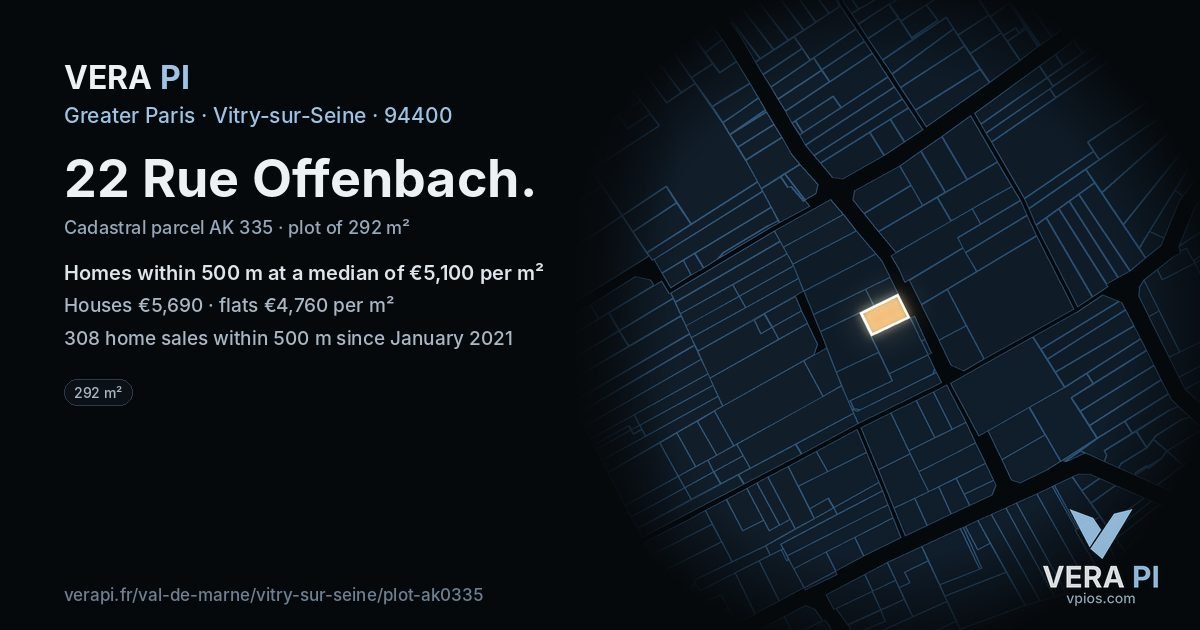 22 Rue Offenbach, Vitry-sur-Seine at night – the plot lit, the parcels around coloured by the prices near them