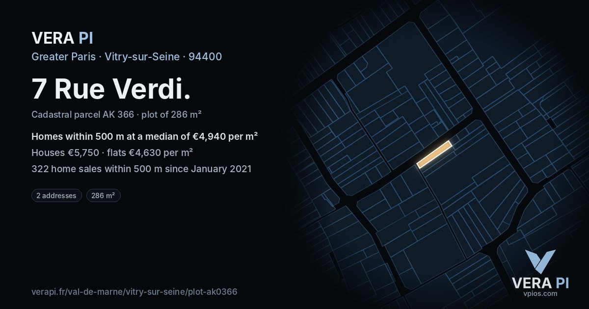 7 Rue Verdi, Vitry-sur-Seine at night – the plot lit, the parcels around coloured by the prices near them