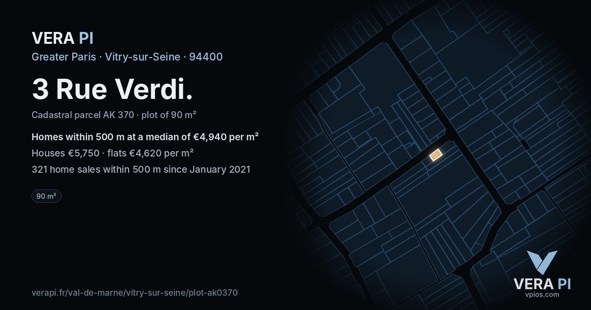 3 Rue Verdi, Vitry-sur-Seine at night – the plot lit, the parcels around coloured by the prices near them