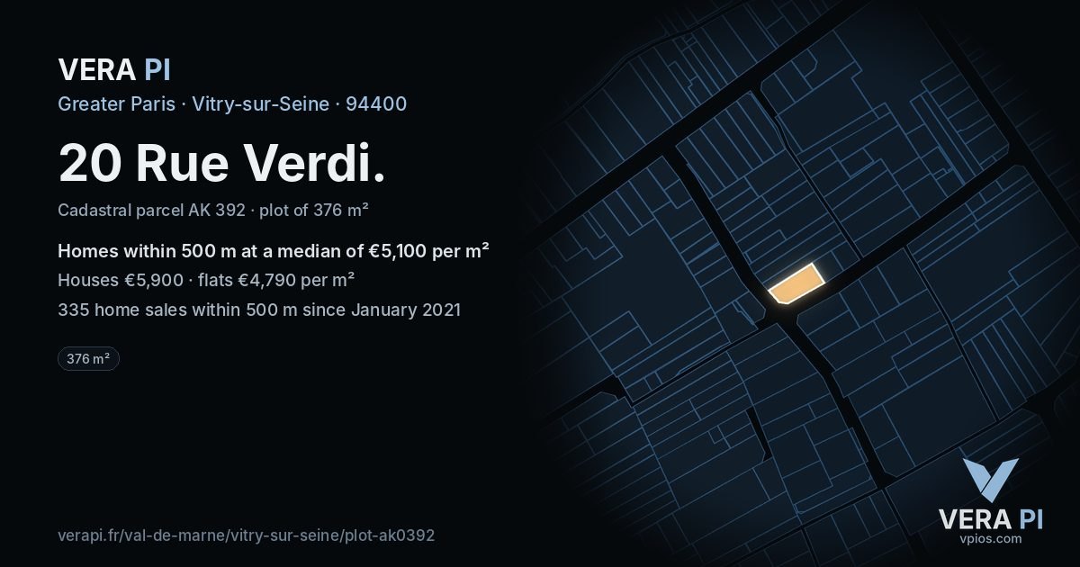 20 Rue Verdi, Vitry-sur-Seine at night – the plot lit, the parcels around coloured by the prices near them