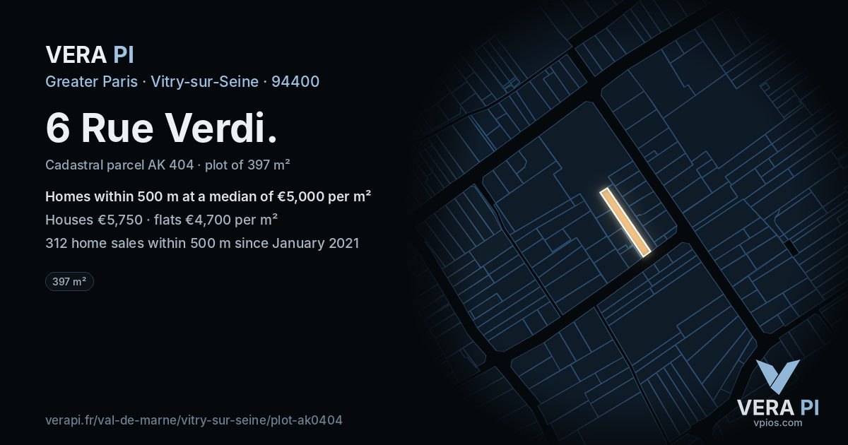 6 Rue Verdi, Vitry-sur-Seine at night – the plot lit, the parcels around coloured by the prices near them