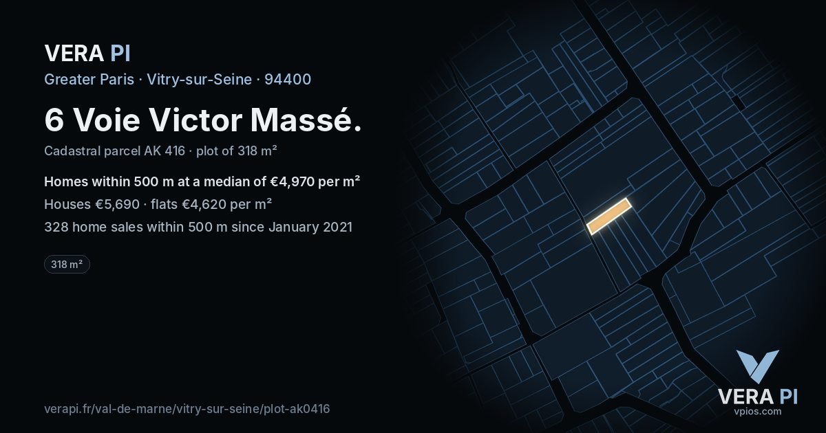 6 Voie Victor Massé, Vitry-sur-Seine at night – the plot lit, the parcels around coloured by the prices near them