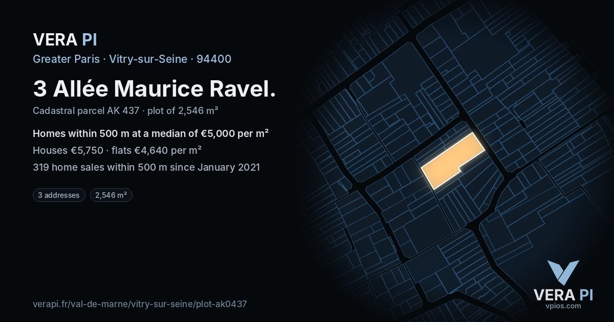 3 Allée Maurice Ravel, Vitry-sur-Seine at night – the plot lit, the parcels around coloured by the prices near them