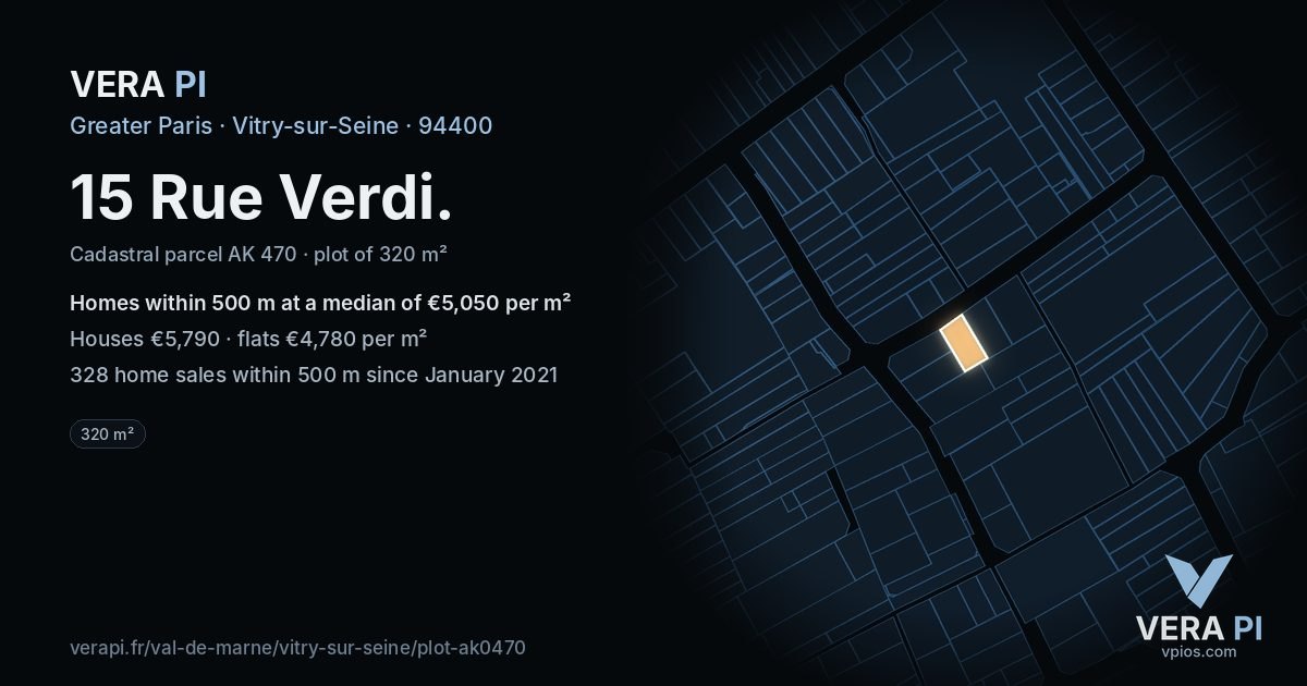 15 Rue Verdi, Vitry-sur-Seine at night – the plot lit, the parcels around coloured by the prices near them