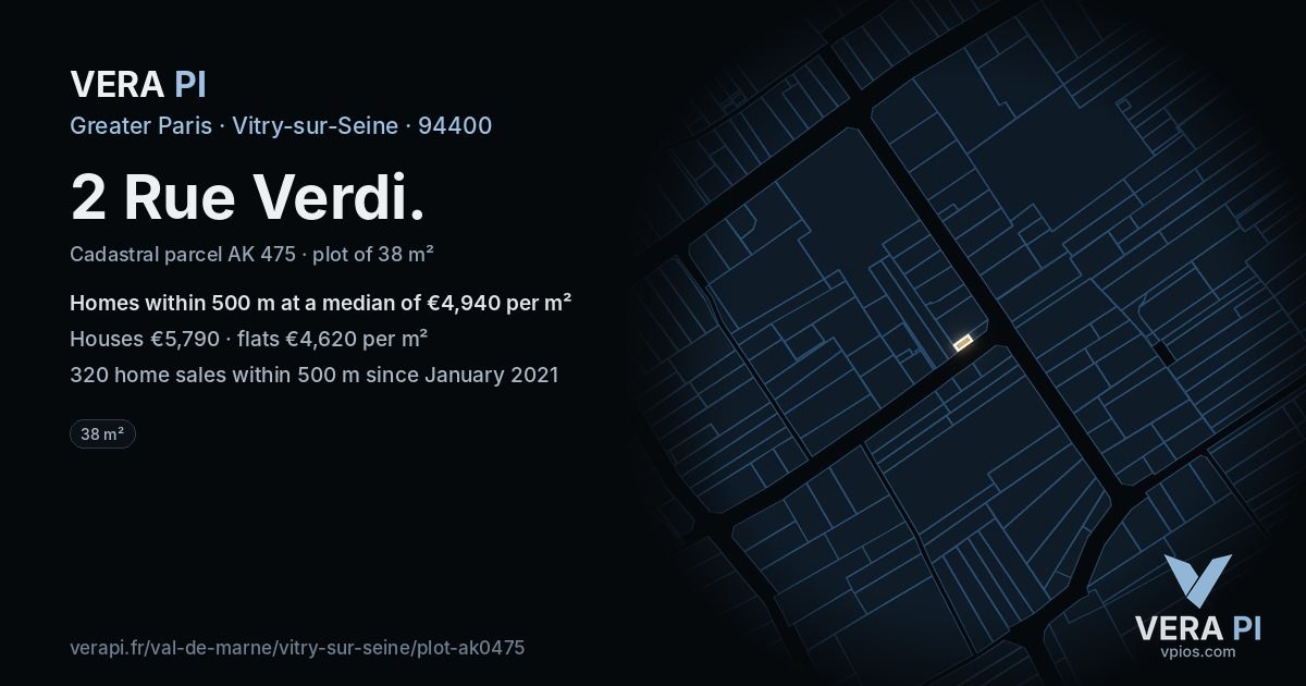 2 Rue Verdi, Vitry-sur-Seine at night – the plot lit, the parcels around coloured by the prices near them