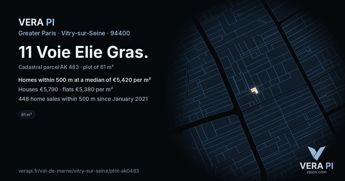 11 Voie Elie Gras, Vitry-sur-Seine at night – the plot lit, the parcels around coloured by the prices near them