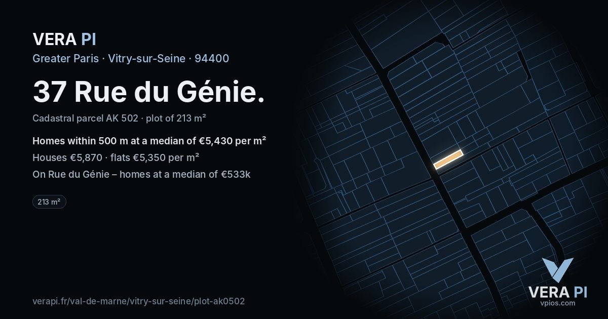 37 Rue du Génie, Vitry-sur-Seine at night – the plot lit, the parcels around coloured by the prices near them
