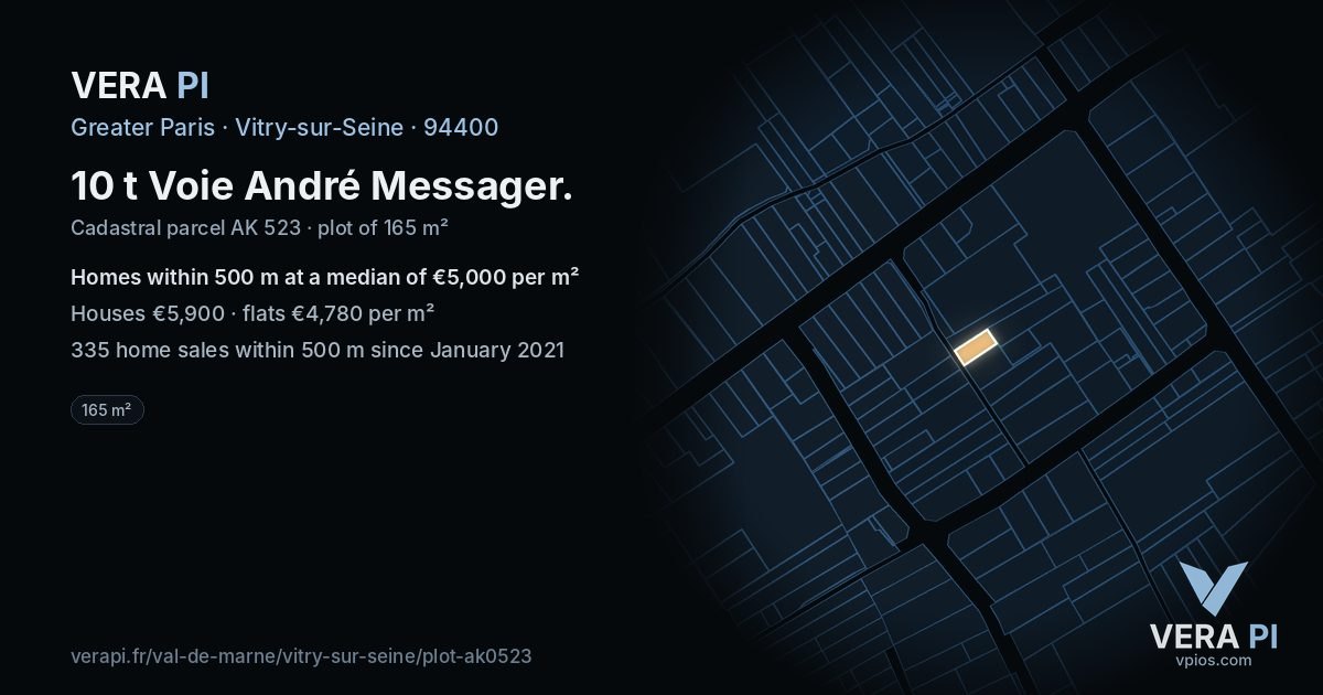10 t Voie André Messager, Vitry-sur-Seine at night – the plot lit, the parcels around coloured by the prices near them