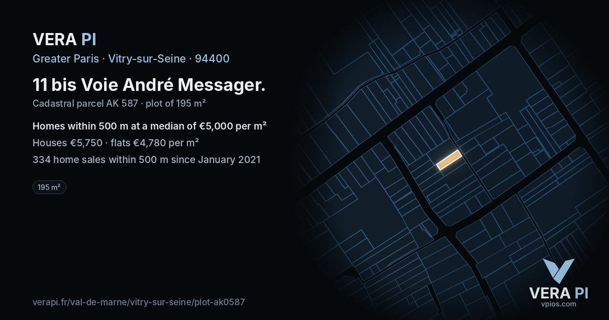 11 bis Voie André Messager, Vitry-sur-Seine at night – the plot lit, the parcels around coloured by the prices near them