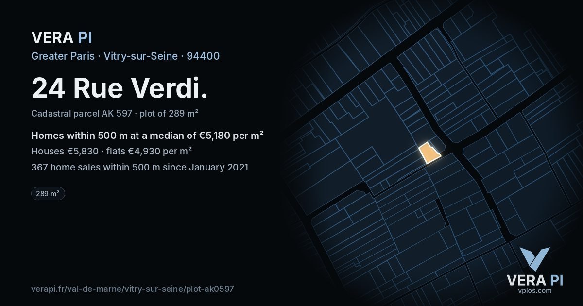 24 Rue Verdi, Vitry-sur-Seine at night – the plot lit, the parcels around coloured by the prices near them