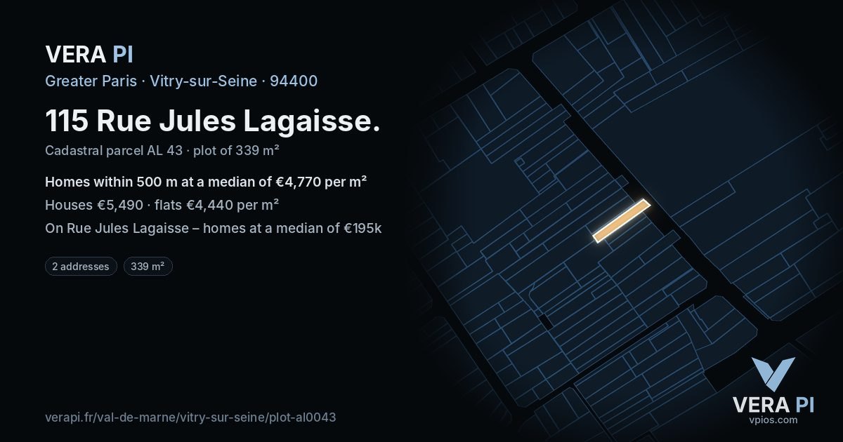 115 Rue Jules Lagaisse, Vitry-sur-Seine at night – the plot lit, the parcels around coloured by the prices near them