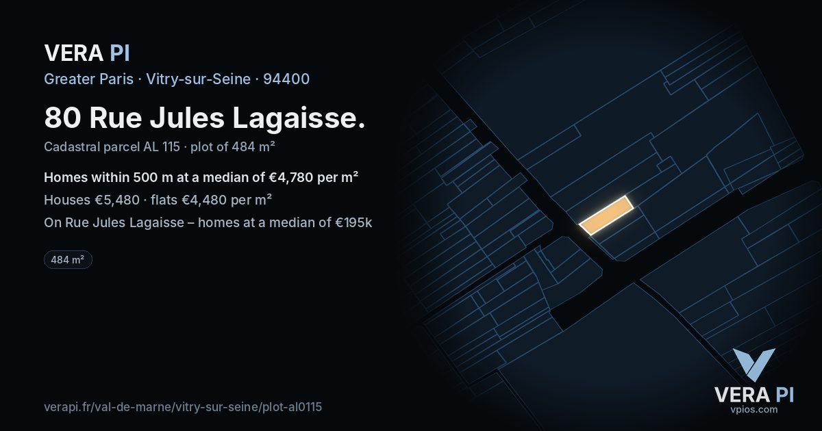 80 Rue Jules Lagaisse, Vitry-sur-Seine at night – the plot lit, the parcels around coloured by the prices near them