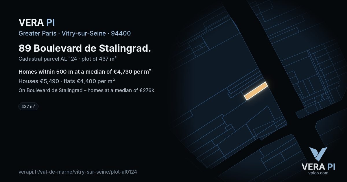 89 Boulevard de Stalingrad, Vitry-sur-Seine at night – the plot lit, the parcels around coloured by the prices near them