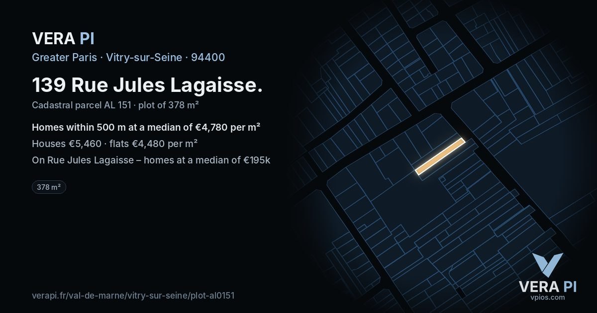 139 Rue Jules Lagaisse, Vitry-sur-Seine at night – the plot lit, the parcels around coloured by the prices near them