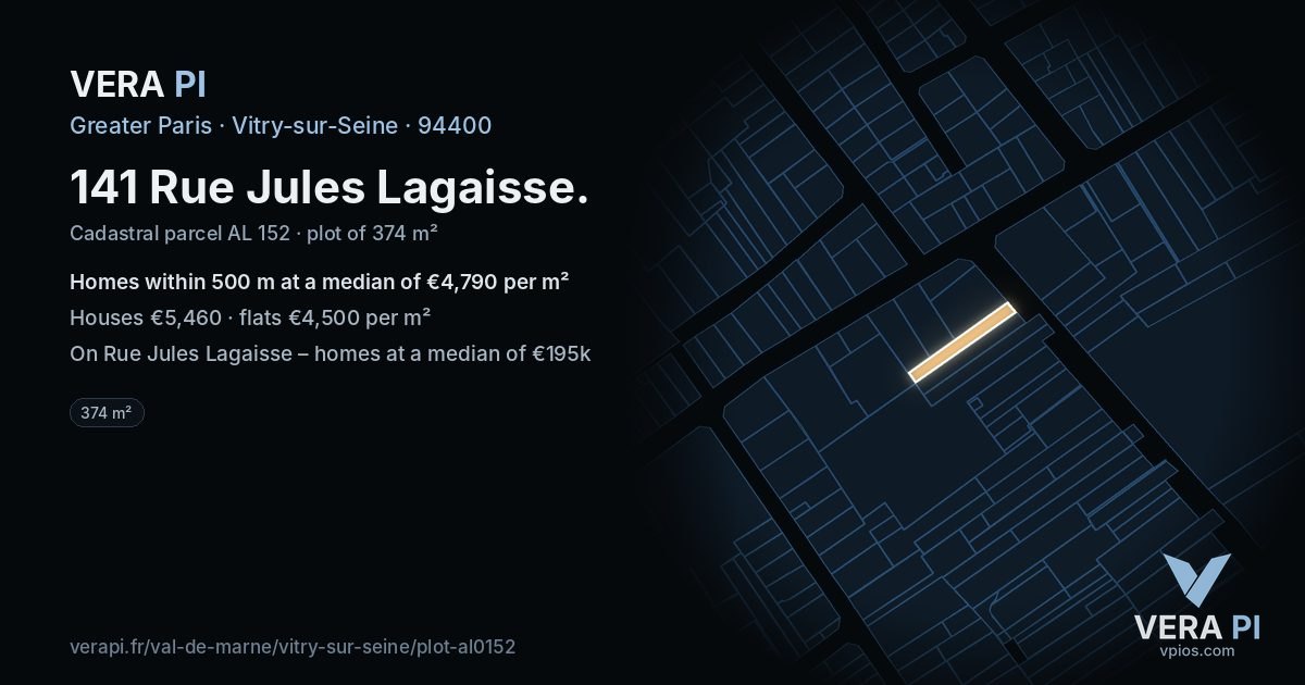 141 Rue Jules Lagaisse, Vitry-sur-Seine at night – the plot lit, the parcels around coloured by the prices near them