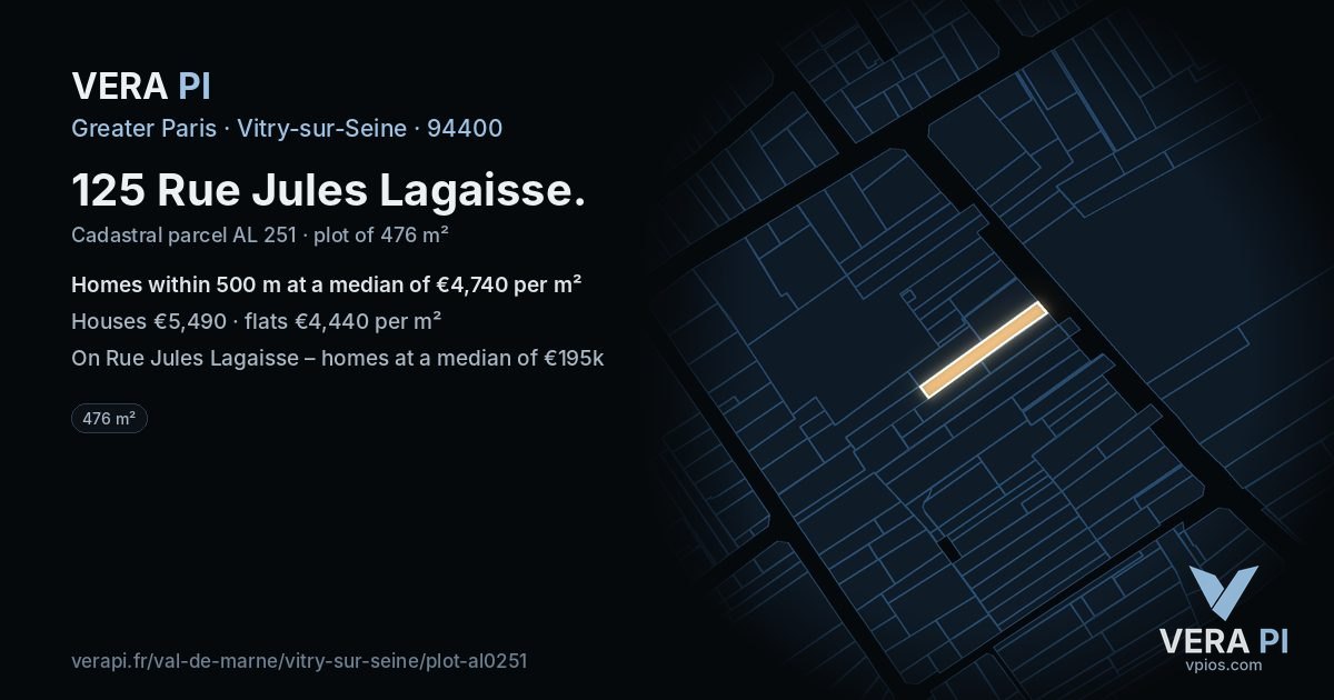 125 Rue Jules Lagaisse, Vitry-sur-Seine at night – the plot lit, the parcels around coloured by the prices near them