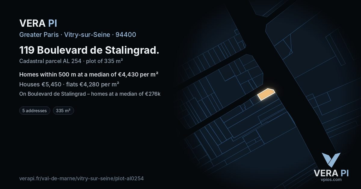 119 Boulevard de Stalingrad, Vitry-sur-Seine at night – the plot lit, the parcels around coloured by the prices near them