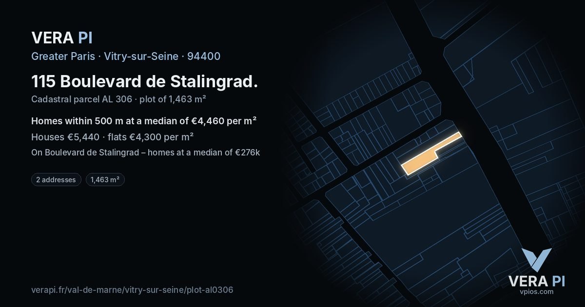 115 Boulevard de Stalingrad, Vitry-sur-Seine at night – the plot lit, the parcels around coloured by the prices near them