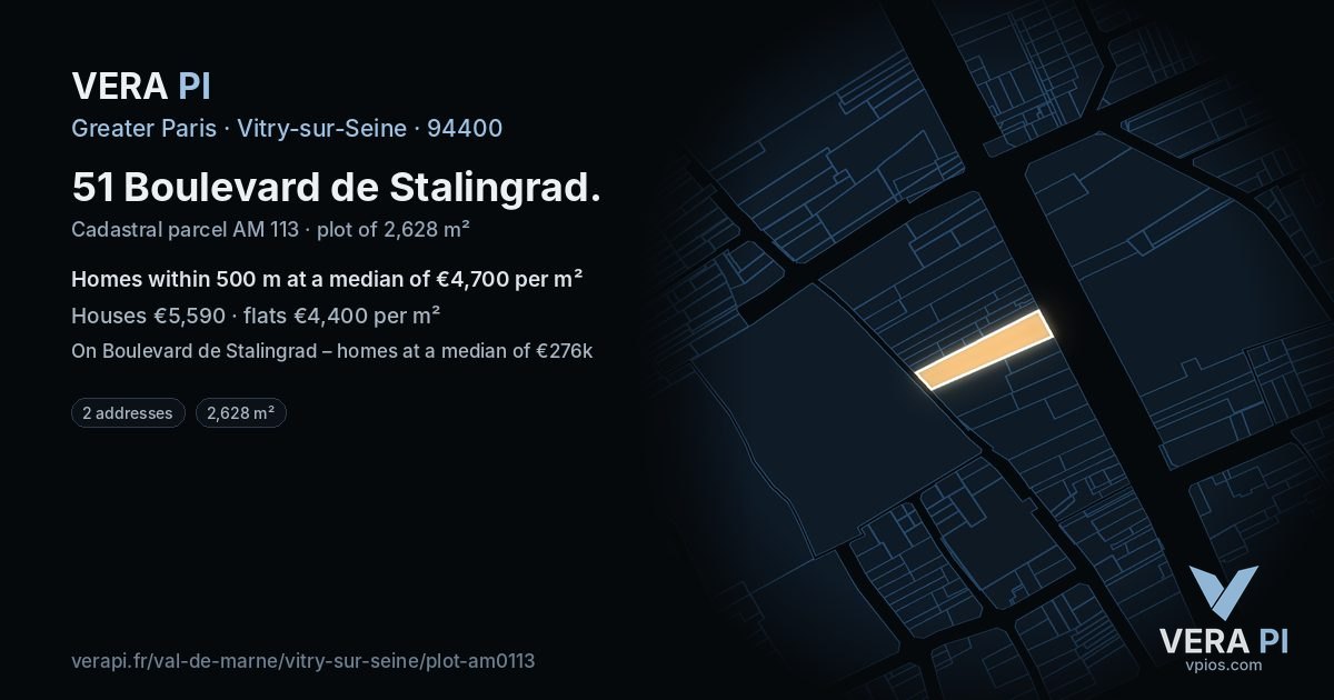 51 Boulevard de Stalingrad, Vitry-sur-Seine at night – the plot lit, the parcels around coloured by the prices near them