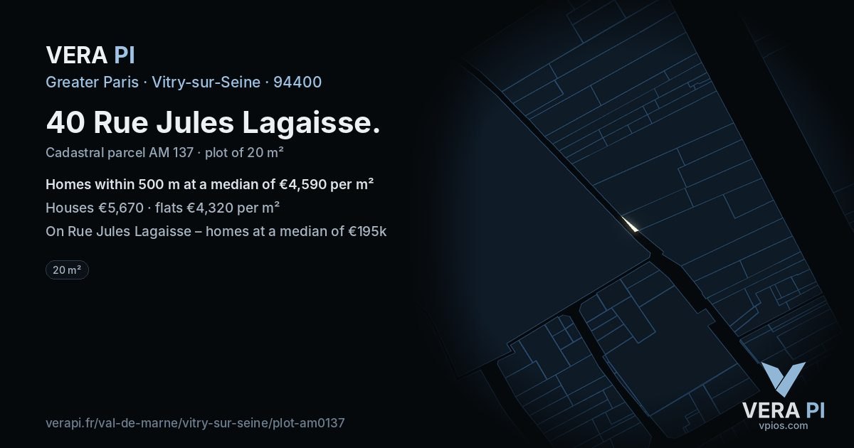 40 Rue Jules Lagaisse, Vitry-sur-Seine at night – the plot lit, the parcels around coloured by the prices near them