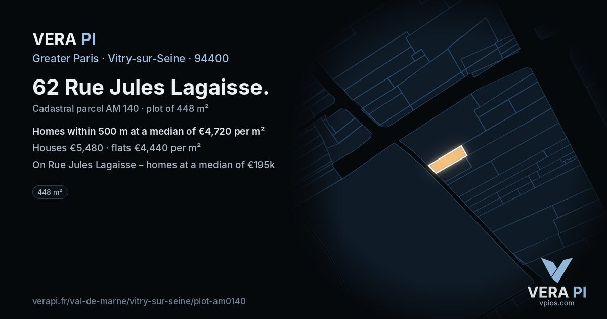 62 Rue Jules Lagaisse, Vitry-sur-Seine at night – the plot lit, the parcels around coloured by the prices near them