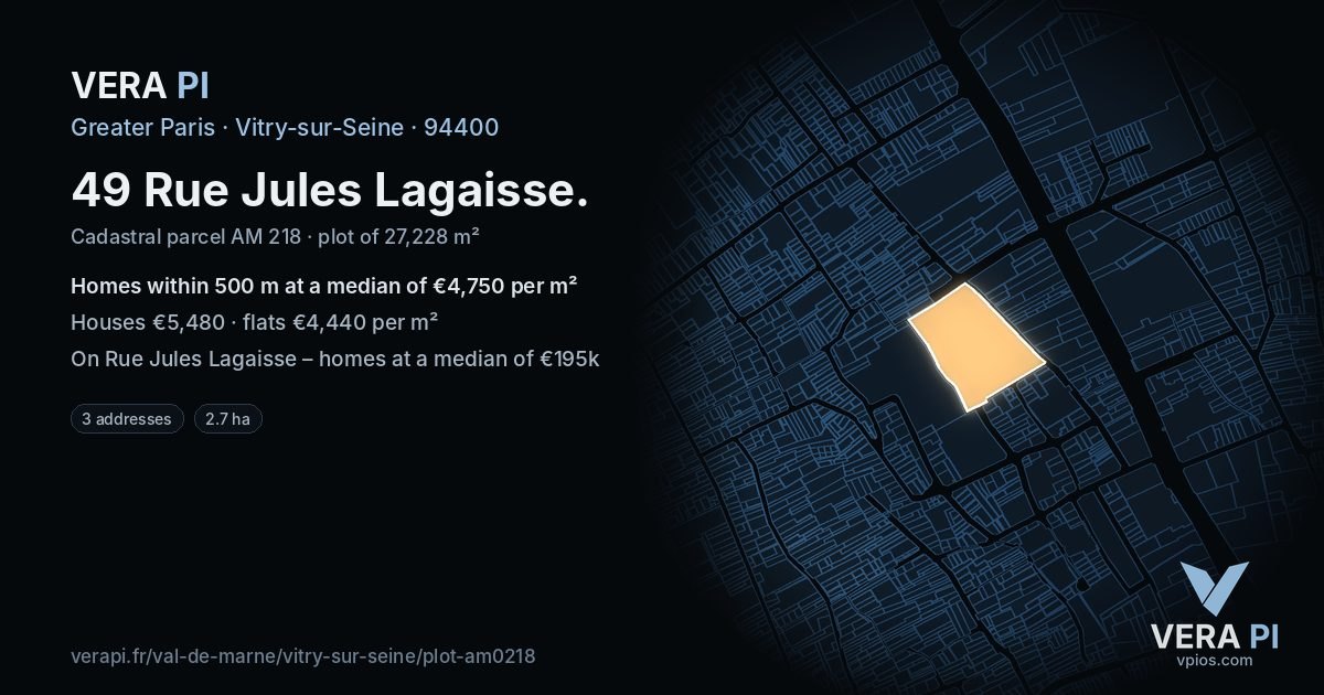 49 Rue Jules Lagaisse, Vitry-sur-Seine at night – the plot lit, the parcels around coloured by the prices near them