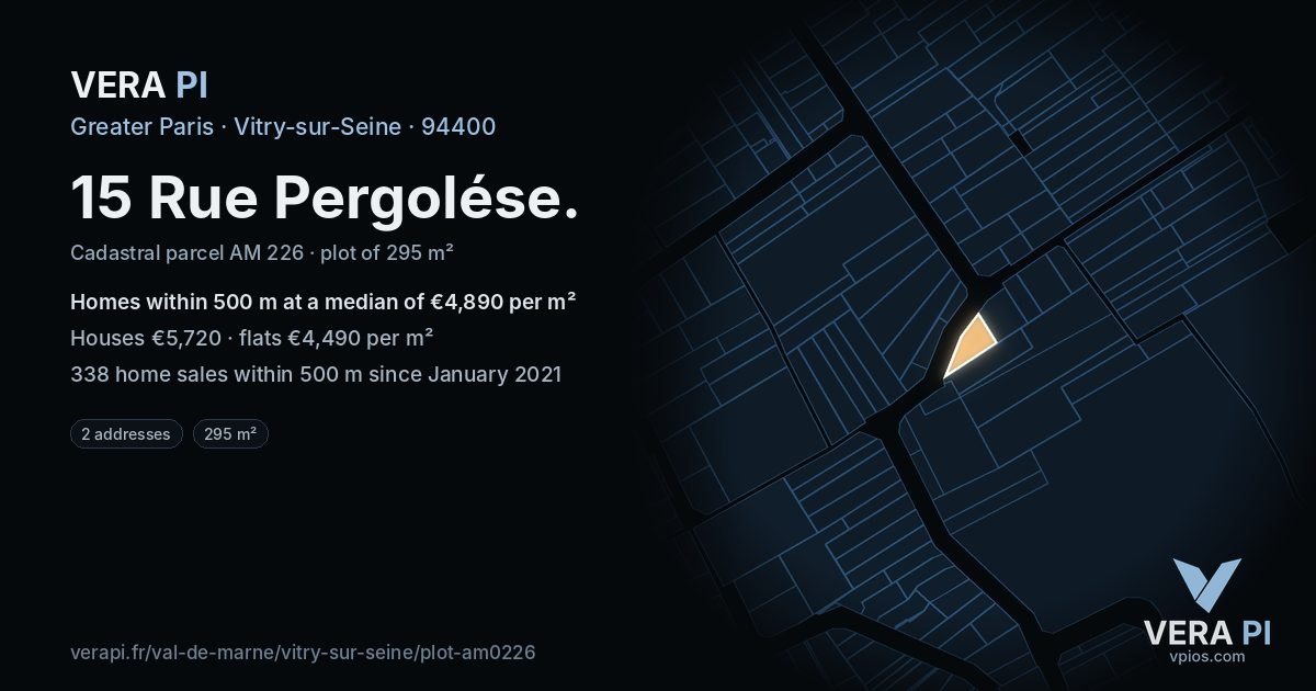 15 Rue Pergolése, Vitry-sur-Seine at night – the plot lit, the parcels around coloured by the prices near them