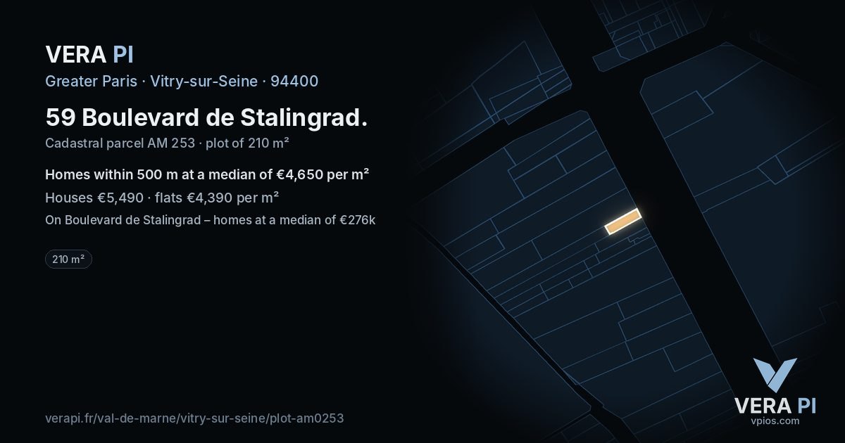 59 Boulevard de Stalingrad, Vitry-sur-Seine at night – the plot lit, the parcels around coloured by the prices near them