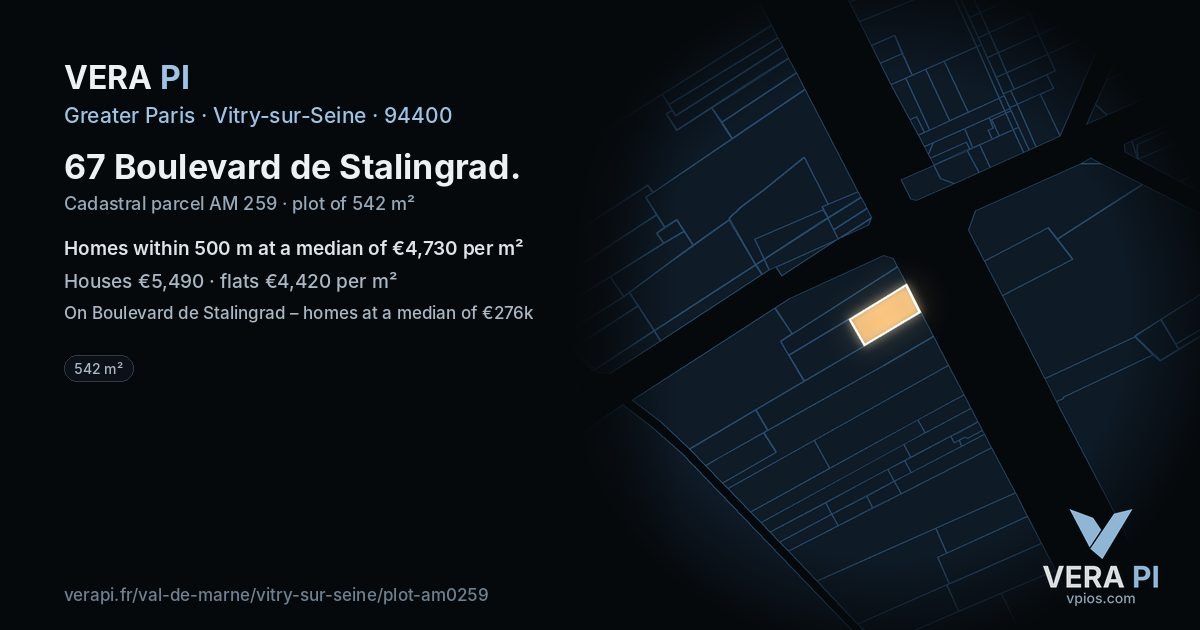 67 Boulevard de Stalingrad, Vitry-sur-Seine at night – the plot lit, the parcels around coloured by the prices near them