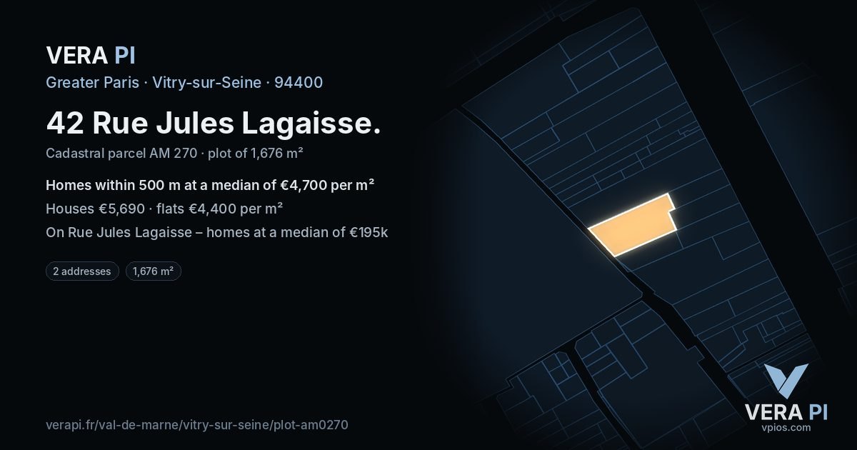 42 Rue Jules Lagaisse, Vitry-sur-Seine at night – the plot lit, the parcels around coloured by the prices near them