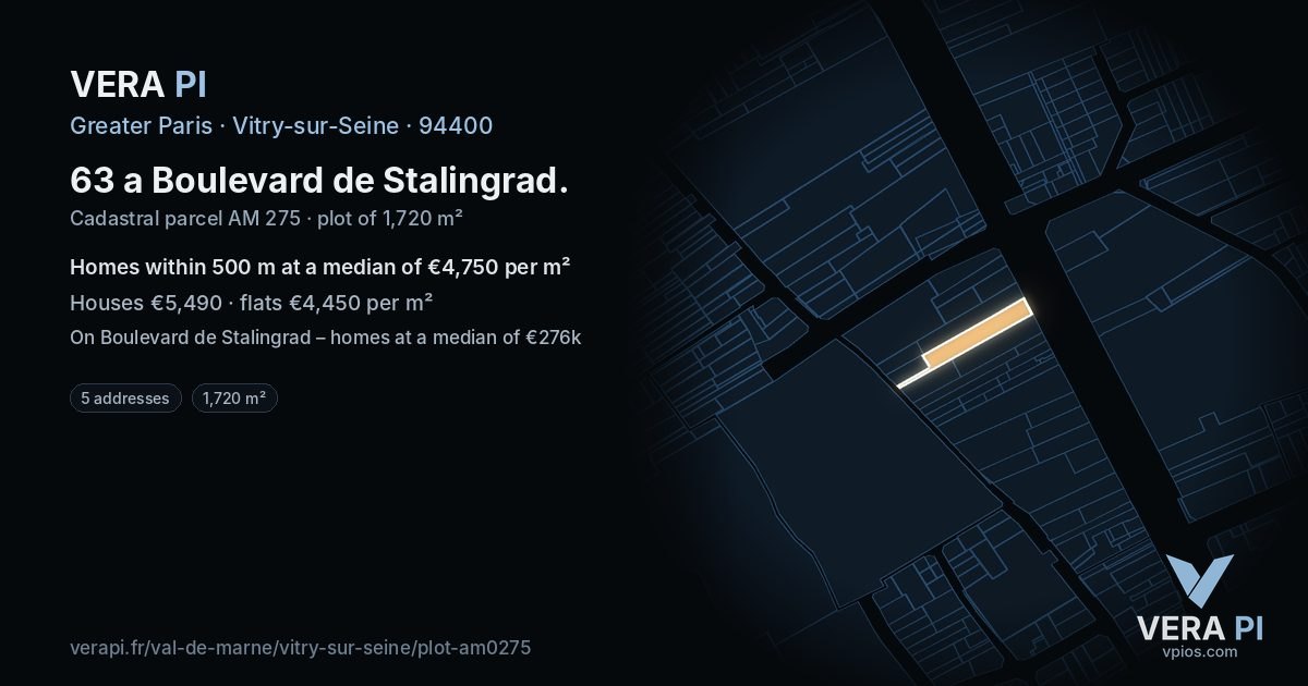 63 a Boulevard de Stalingrad, Vitry-sur-Seine at night – the plot lit, the parcels around coloured by the prices near them