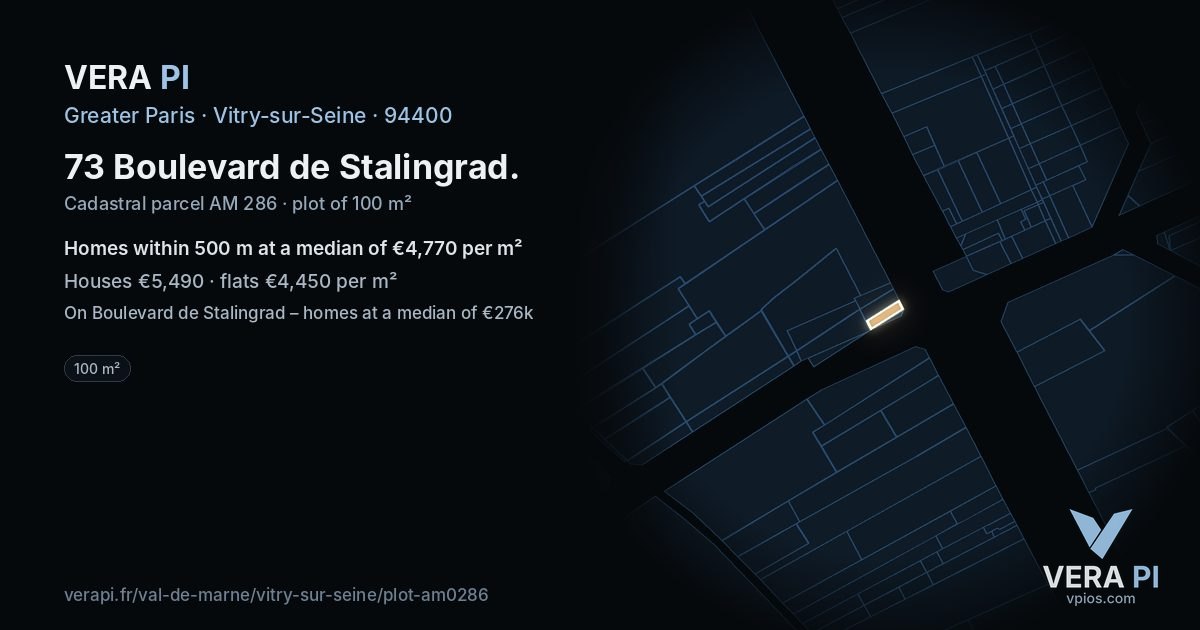 73 Boulevard de Stalingrad, Vitry-sur-Seine at night – the plot lit, the parcels around coloured by the prices near them