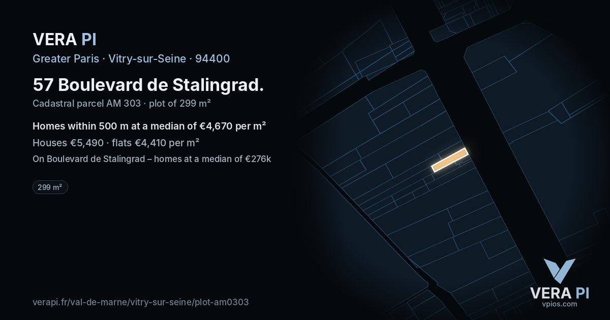 57 Boulevard de Stalingrad, Vitry-sur-Seine at night – the plot lit, the parcels around coloured by the prices near them