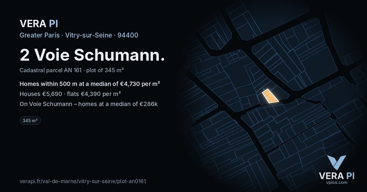 2 Voie Schumann, Vitry-sur-Seine at night – the plot lit, the parcels around coloured by the prices near them