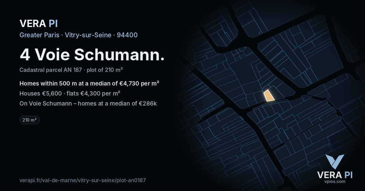4 Voie Schumann, Vitry-sur-Seine at night – the plot lit, the parcels around coloured by the prices near them