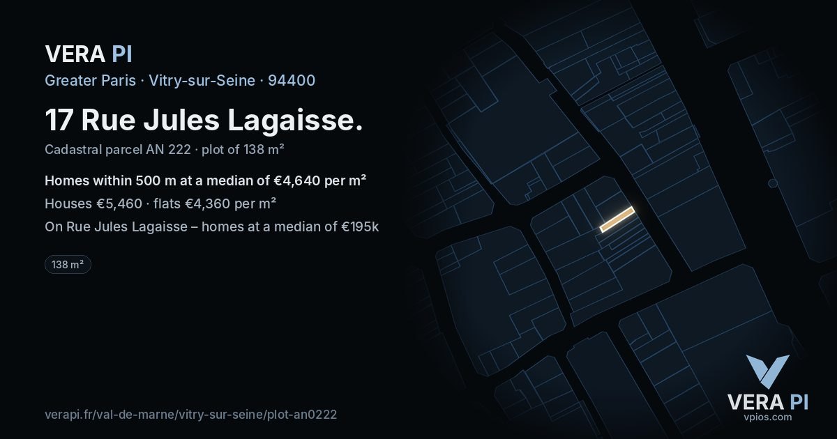 17 Rue Jules Lagaisse, Vitry-sur-Seine at night – the plot lit, the parcels around coloured by the prices near them