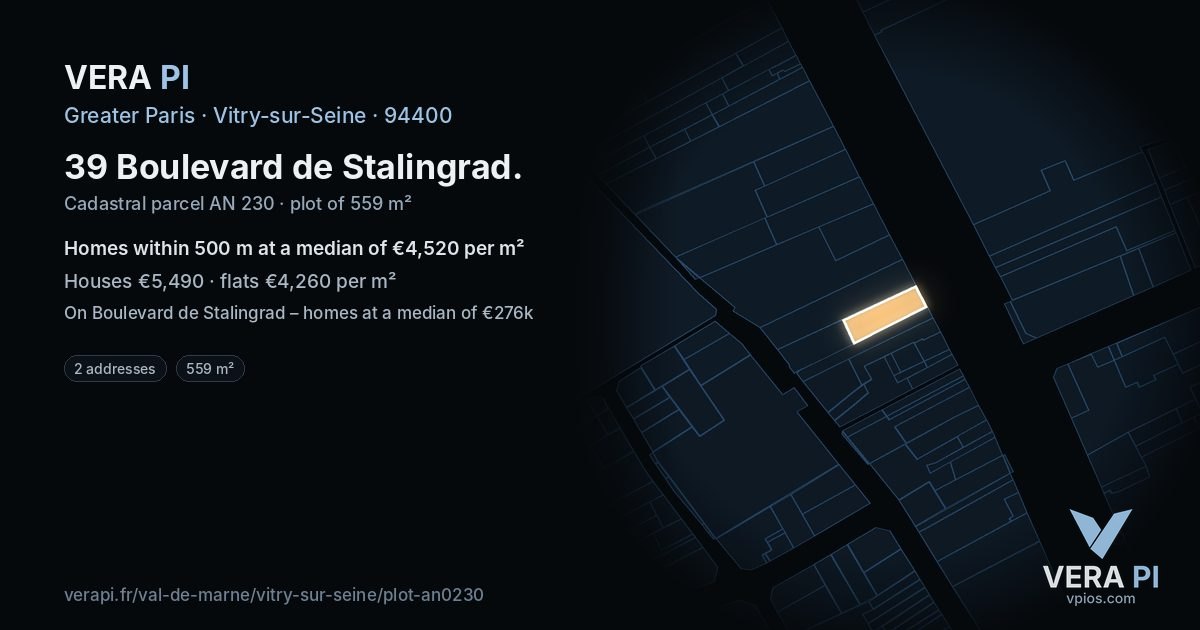 39 Boulevard de Stalingrad, Vitry-sur-Seine at night – the plot lit, the parcels around coloured by the prices near them