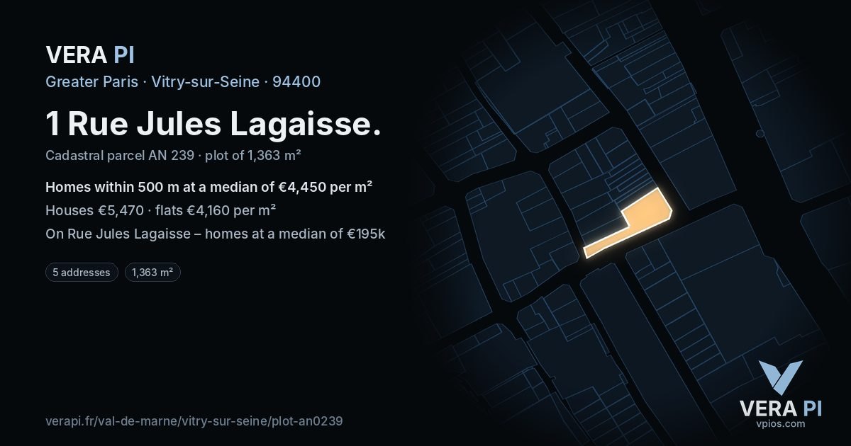 1 Rue Jules Lagaisse, Vitry-sur-Seine at night – the plot lit, the parcels around coloured by the prices near them
