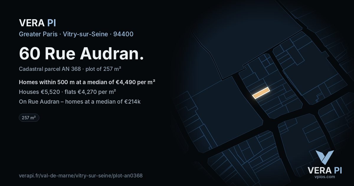 60 Rue Audran, Vitry-sur-Seine at night – the plot lit, the parcels around coloured by the prices near them