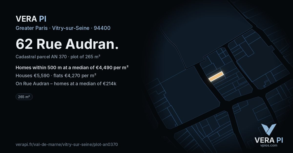 62 Rue Audran, Vitry-sur-Seine at night – the plot lit, the parcels around coloured by the prices near them