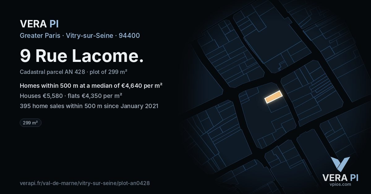 9 Rue Lacome, Vitry-sur-Seine at night – the plot lit, the parcels around coloured by the prices near them