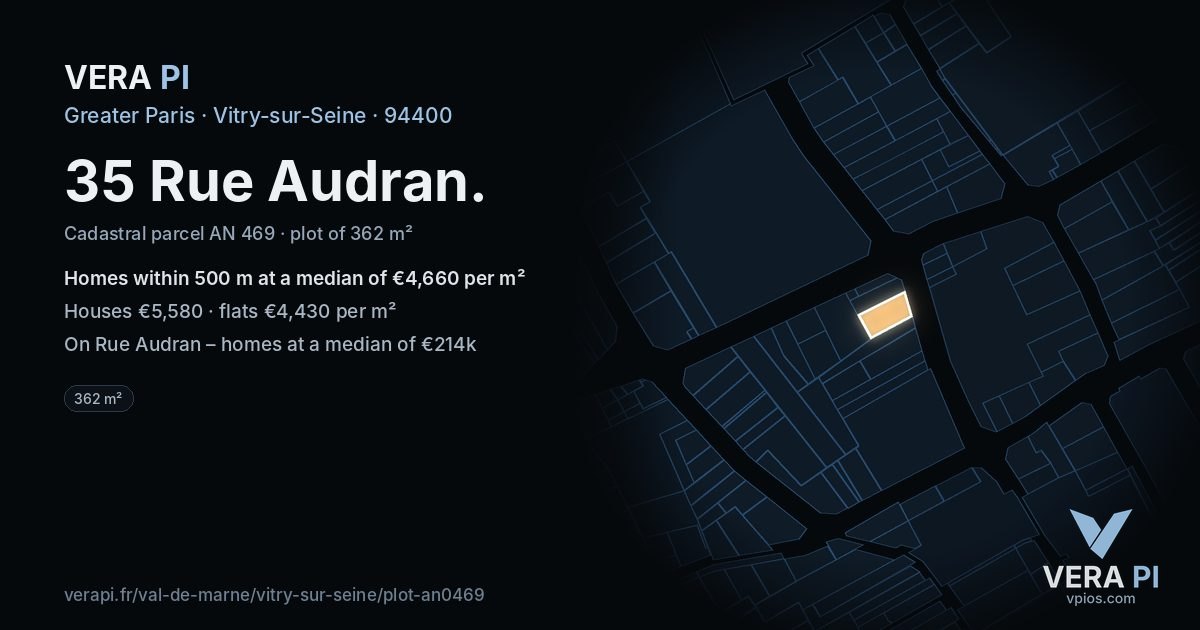 35 Rue Audran, Vitry-sur-Seine at night – the plot lit, the parcels around coloured by the prices near them