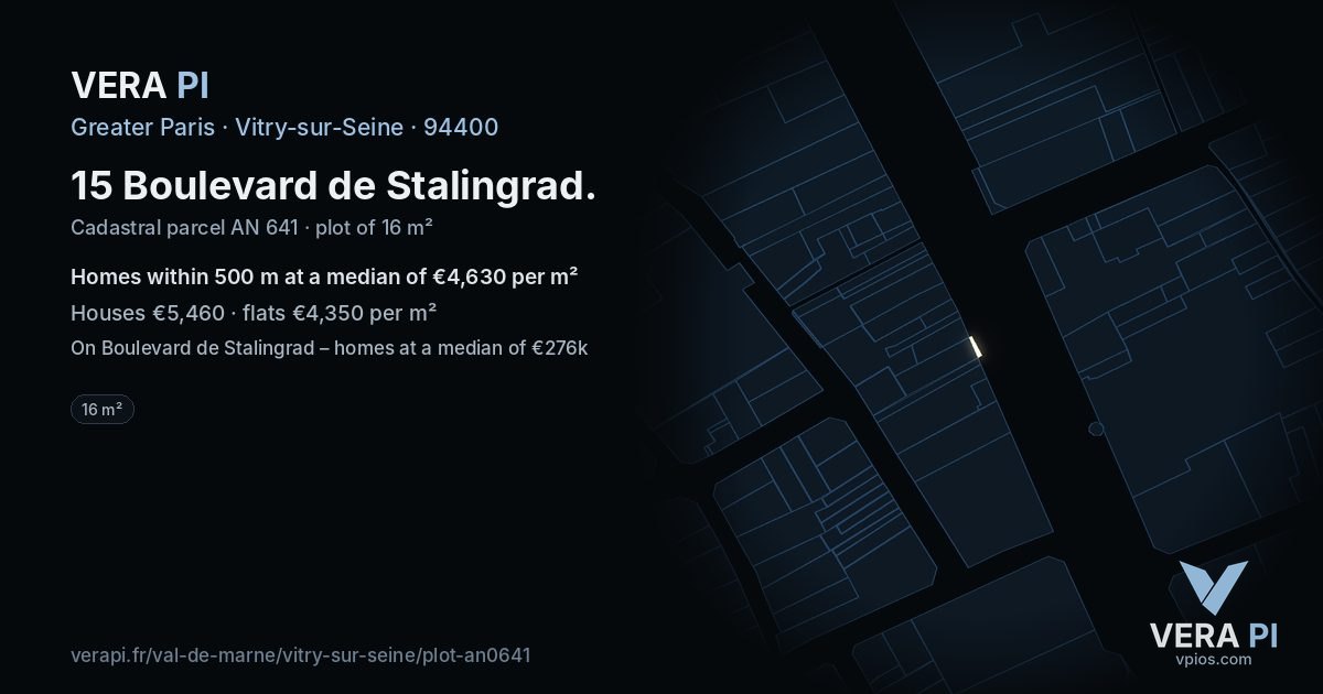 15 Boulevard de Stalingrad, Vitry-sur-Seine at night – the plot lit, the parcels around coloured by the prices near them