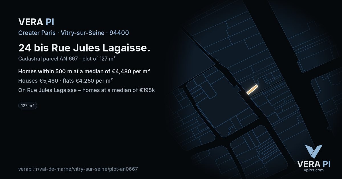 24 bis Rue Jules Lagaisse, Vitry-sur-Seine at night – the plot lit, the parcels around coloured by the prices near them