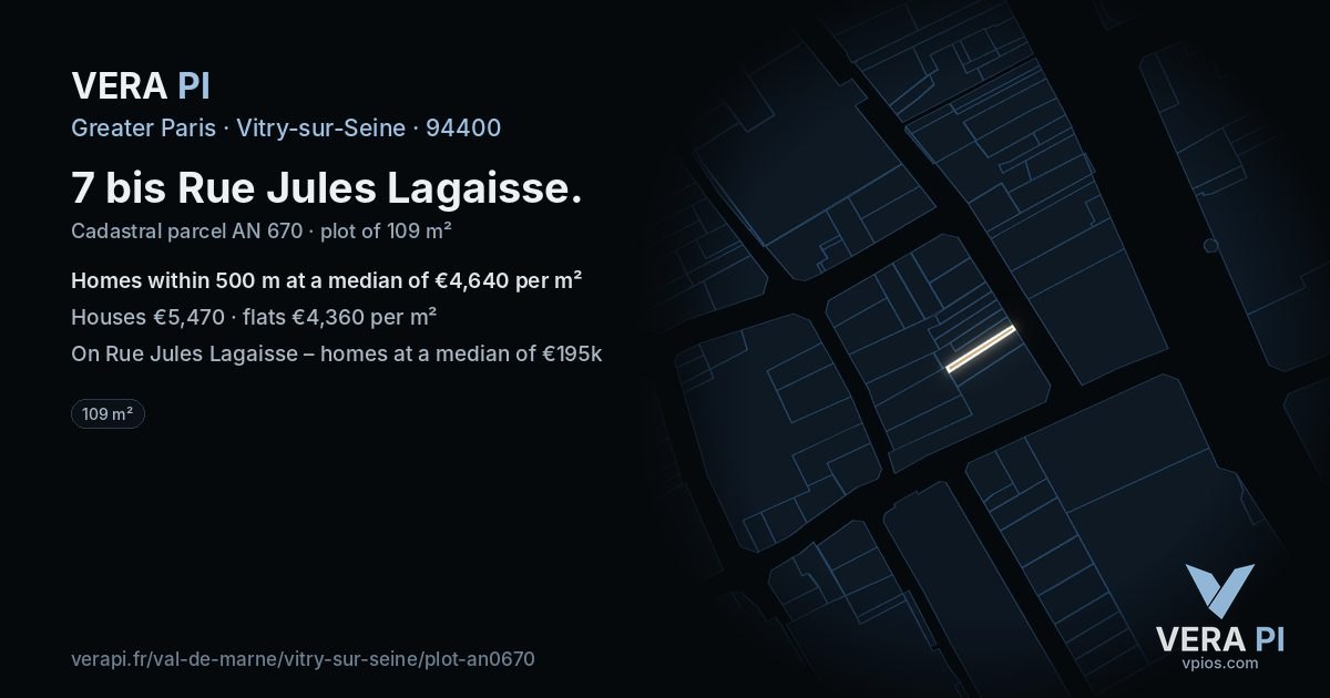 7 bis Rue Jules Lagaisse, Vitry-sur-Seine at night – the plot lit, the parcels around coloured by the prices near them